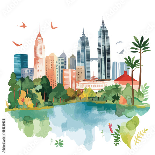 Malaysia cute watercolors illustration on white background