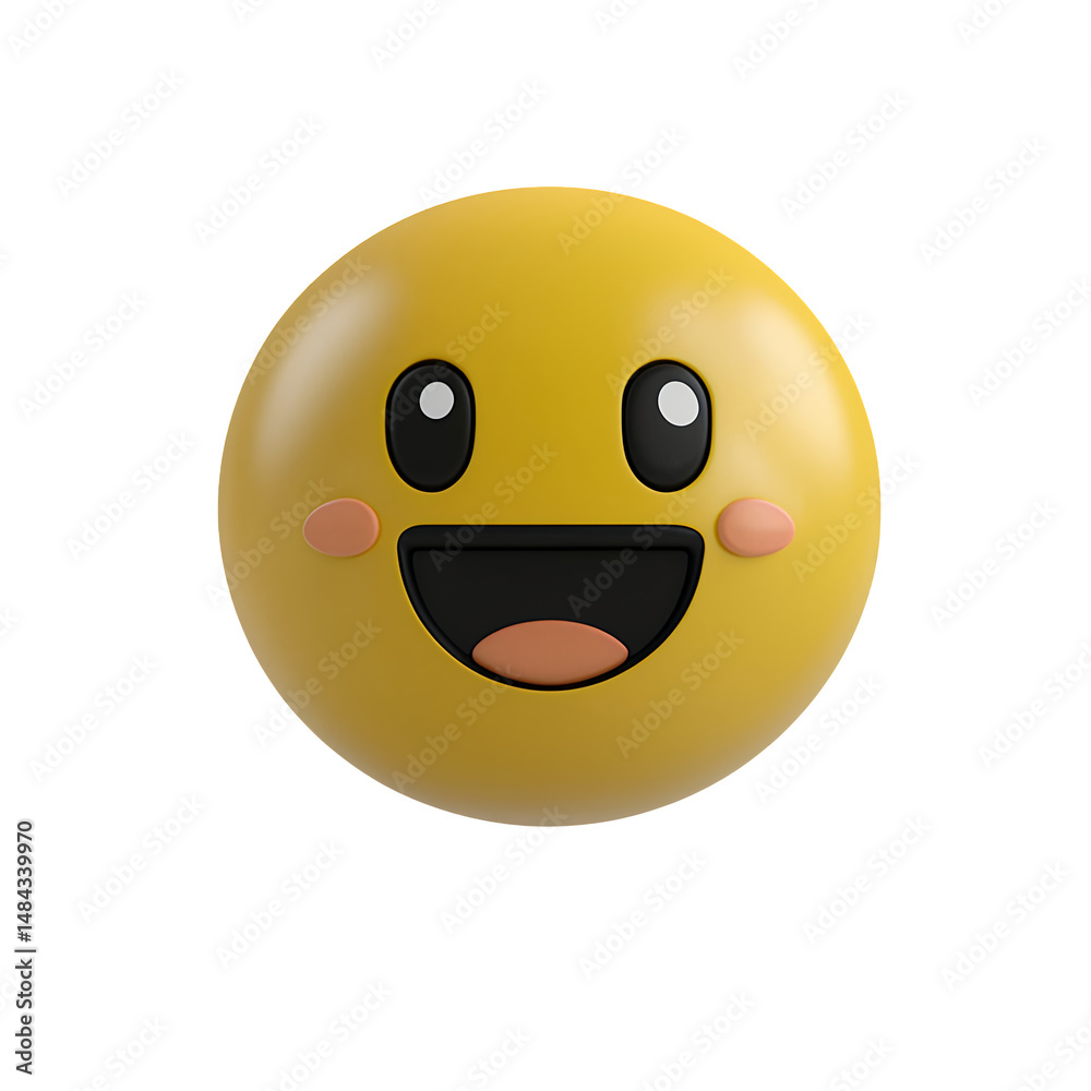 Fototapeta premium Cheerful 3D Rendered Yellow Emoticon with Rosy Cheeks and Wide Smile