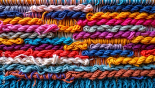 utilize various shades of yarn to weave a vibrant and intricate tapestry, showcasing a harmonious blend of colors and textures.