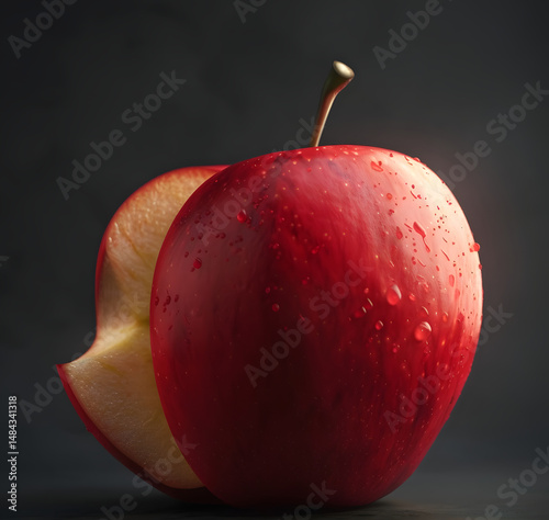 Whole Red Apple with Peel Removed in Spirals, Revealing Crisp White Flesh