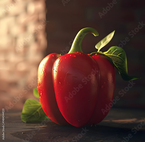 Rustic Still Life Featuring a Bright Red Bell Pepper on a Dark Background