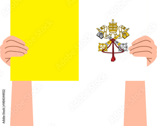 Woman's hand holding the Vatican flag