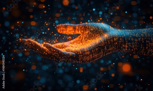 Digital hand glowing with energy