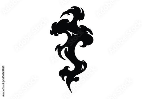 Smoke silhouette. This image is a black silhouette depicting smoke, possibly from a tribal hotrod muscle car's flame graphic. Vector clipart illustration design.