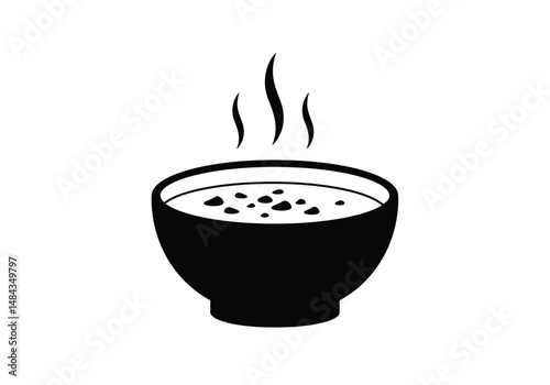 Soup silhouette. This image is a black silhouette of a bowl of soup with rising steam, representing a warm and comforting meal. Vector clipart illustration design.