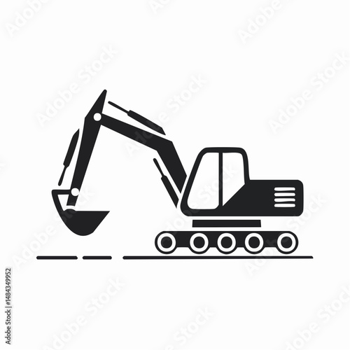 ユンボ・バックホー（油圧ショベル）の工事用ベクターアイコン