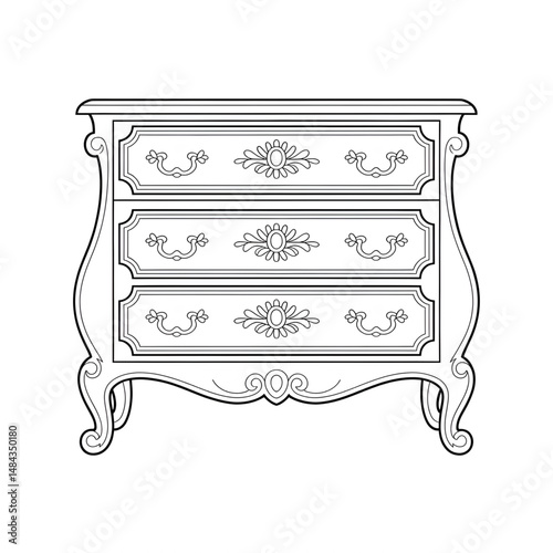 A chest of drawers illustration line art of a coloring page 