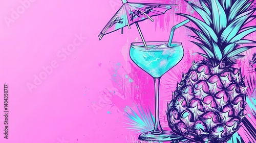 Tropical bliss vibrant pop art illustration pineapple cocktail u