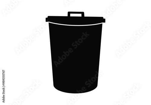 Trash can silhouette. This image is a black silhouette of a trash can, used for waste disposal and recycling. Vector clipart illustration design.