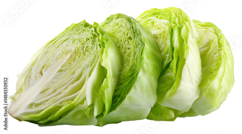 Cut iceberg lettuce heads isolated on a transparent background