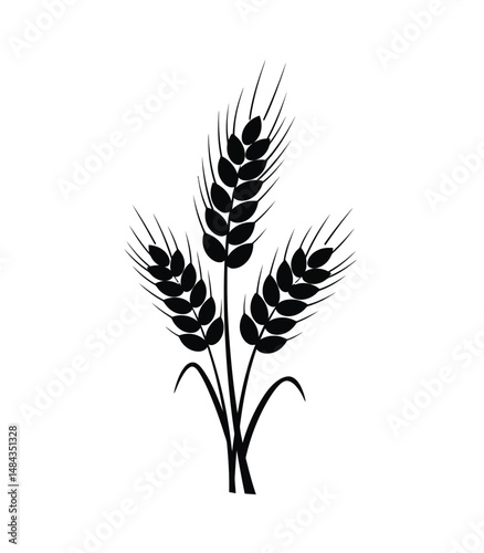Wheat silhouette. This image is a black silhouette of three stalks of wheat, representing grain and agriculture. Vector clipart illustration design.