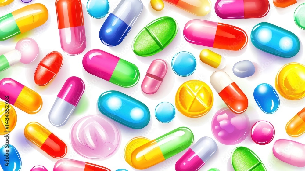 Colorful pills and capsules on white background Colorful pills and capsules on white background
