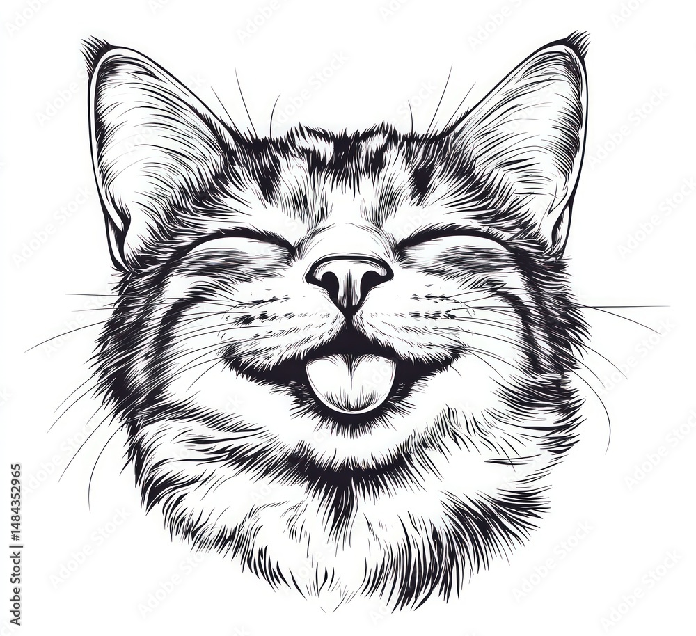 Fototapeta premium Illustration of a Happy Cat Face with a Playful Expression and Radiant Smile to Evoke Joy and Warmth in Animal Art Projects