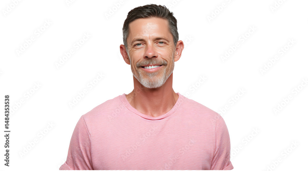 Fototapeta premium Man smiling in a pink striped shirt isolated on a transparent background