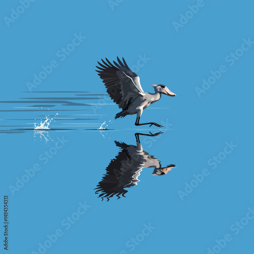 Bird Taking Flight Over Water with Reflection and Splash Art