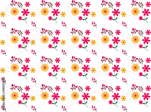 Cheerful Pink and Yellow Floral Seamless Vector Pattern
