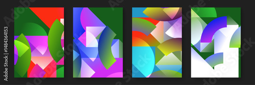 Four colorful abstract designs suitable for backgrounds, posters, banners, and print materials with a modern and vibrant aesthetic. Perfect for graphic design projects.
