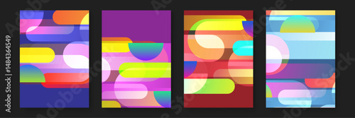 Pattern of overlapping circles and rectangles in bright colors. Great for vibrant backgrounds, modern designs, textile prints, and creative projects.