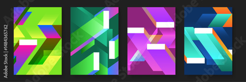 Four vibrant abstract geometric designs suitable for backgrounds, print materials, web graphics, and creative projects needing colorful patterns.