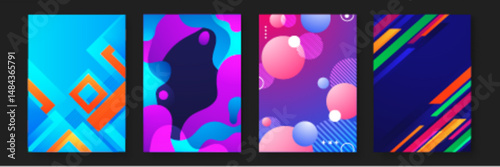 Four abstract backgrounds with colorful shapes. Great for graphic design projects, presentations, website backgrounds, and digital art creations.
