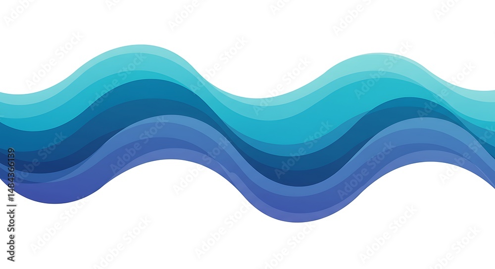 Naklejka premium Serene Blue Wave Abstract: Layered Curves in a Calming Design