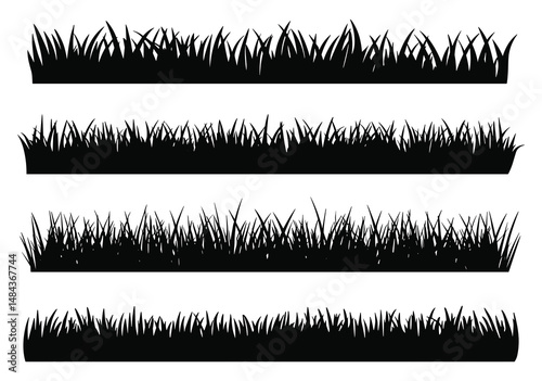 Set of grass silhouette vector illustrations isolated on white background