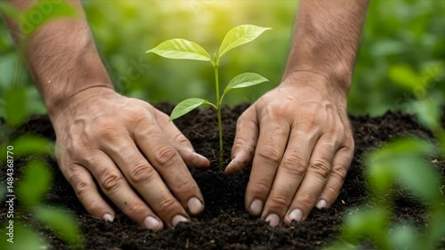 Hands Caring for Seedling with sunlight on green nature background. concept eco earth day or world environment day. 4K video