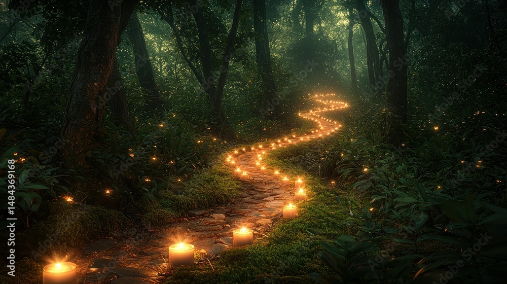 Obraz premium Mystical forest path lit by candles (2)