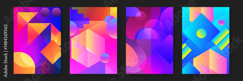 bright abstract geometric shapes in vibrant colors, perfect for modern designs, backgrounds, posters, and artistic projects needing eye catching elements.