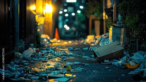 Night Alley Littered with Trash