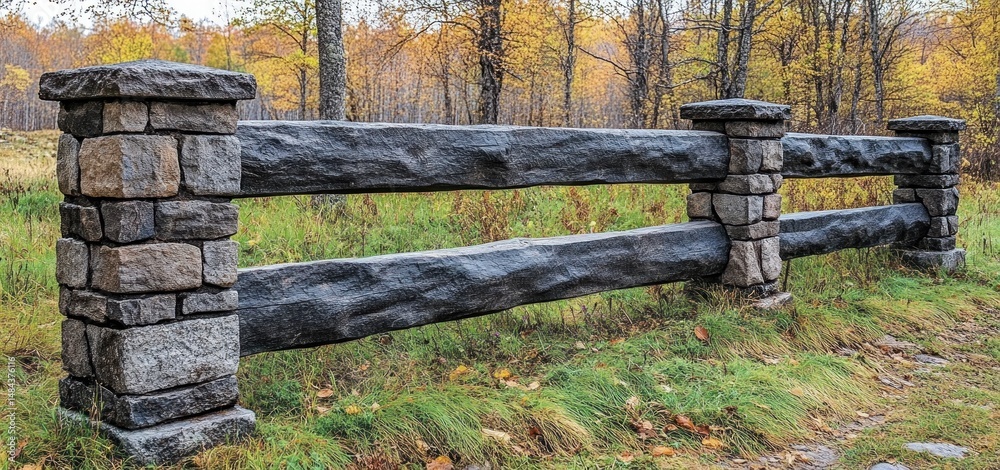 Rustic Stone Fence in Autumnal Forest Setting Rustic Stone Fence in Autumnal Forest Setting