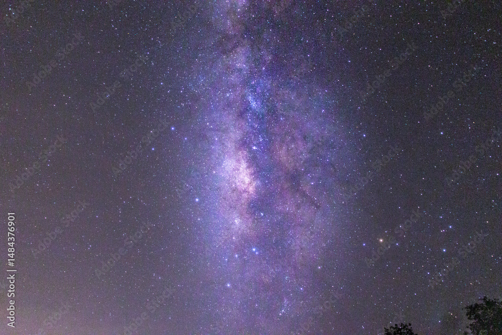 Fototapeta premium Galactic Glow for Creative Media : A mesmerizing view of the Milky Way glowing over a hillside at first light, offering a versatile image for creative projects. Its ethereal beauty suits book covers, 