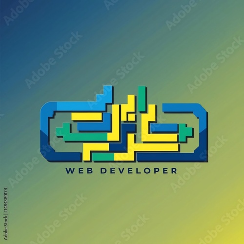Abstract Web Developer Logo Design on Gradient Background