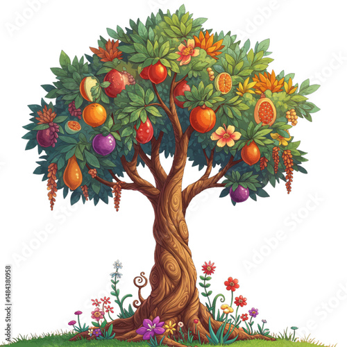 tree with apples and flowers