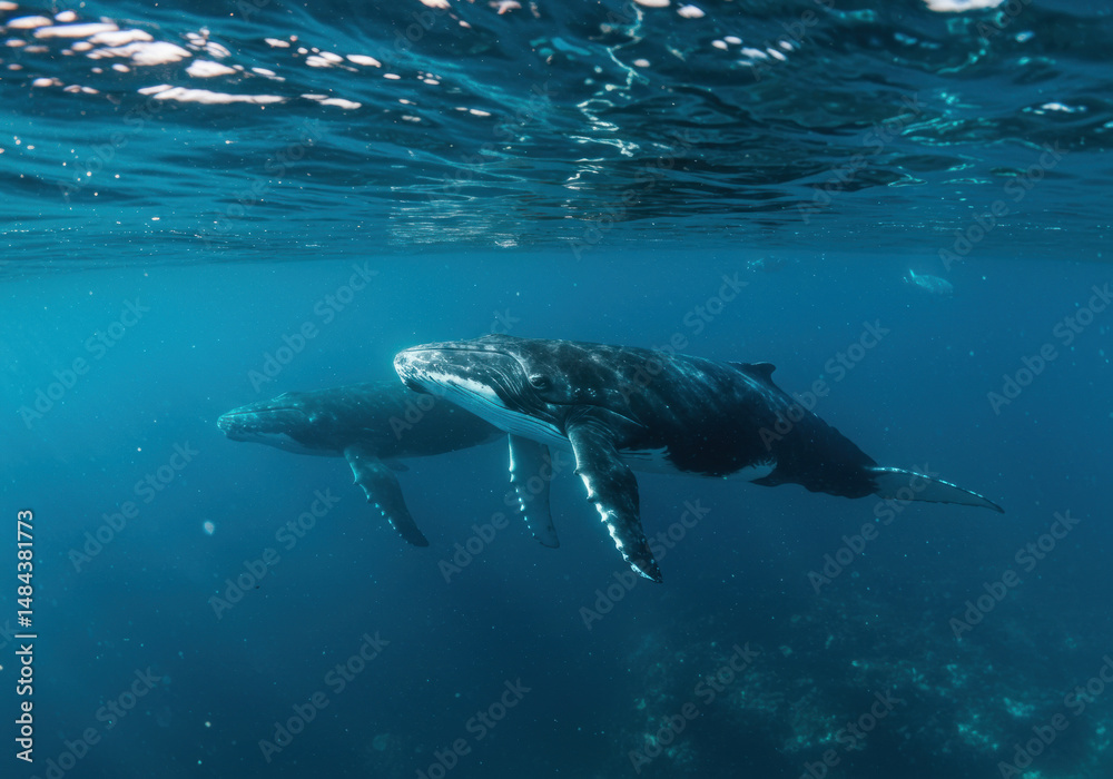 Fototapeta premium Humpback whale swimming in the ocean.
