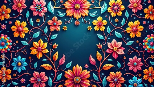 Intricate paisley floral pattern in vibrant hues, traditional, contemporary