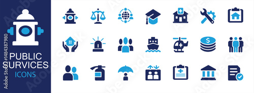 Public Service Transport Emergency and Urban Infrastructure Icons Vector Pictogram Outline and Flat Design Collection