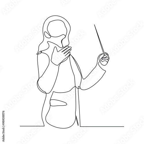 Continuous line art drawing of music conductor directing concert orchestra performance with stick. Vector illustration editable stroke sketch