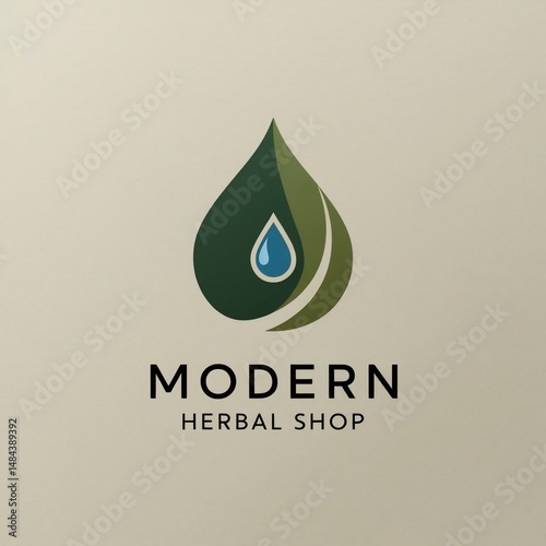 Minimalist Herbal Shop Logo Design Featuring Leaf and Water Drop