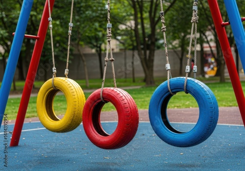 Colorful tire swings isolated on white background