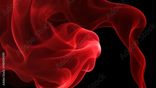 Abstract red smoke flowing gently against a black background  