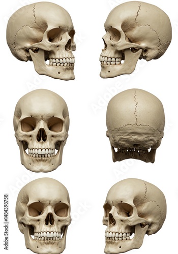 Human Skull: Six-View Anatomical Study in Neutral Light