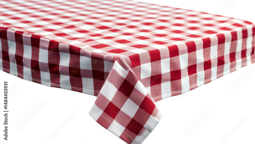Fototapeta premium Red and white checkered tablecloth, classic picnic style (1)