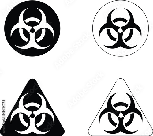 Biohazard biological warning sign or symbol flat icon set for apps websites a universal for toxic and hazardous materials in different shape logo, badge, sticker, label, with transparent background