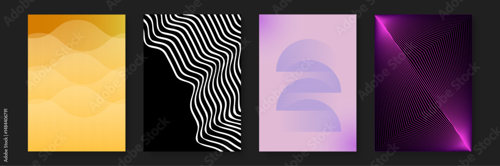 Obraz premium Four abstract colorful designs suitable for vibrant digital backgrounds, graphic design projects, artistic presentations, and modern print materials.