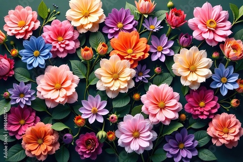 Densely packed blooming flowers, continuous motif, blossom, bloom, lush