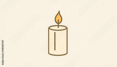 Minimalist Christmas candle icon in warm ivory with a flickering flame 