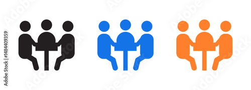 Business meeting Solid icon set . seminar, teaching, classroom, discussion, forum, presentation, discourse, group talk