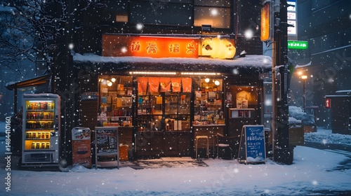 Cyberpunk Tokyo Streets in Winter Snowfall
