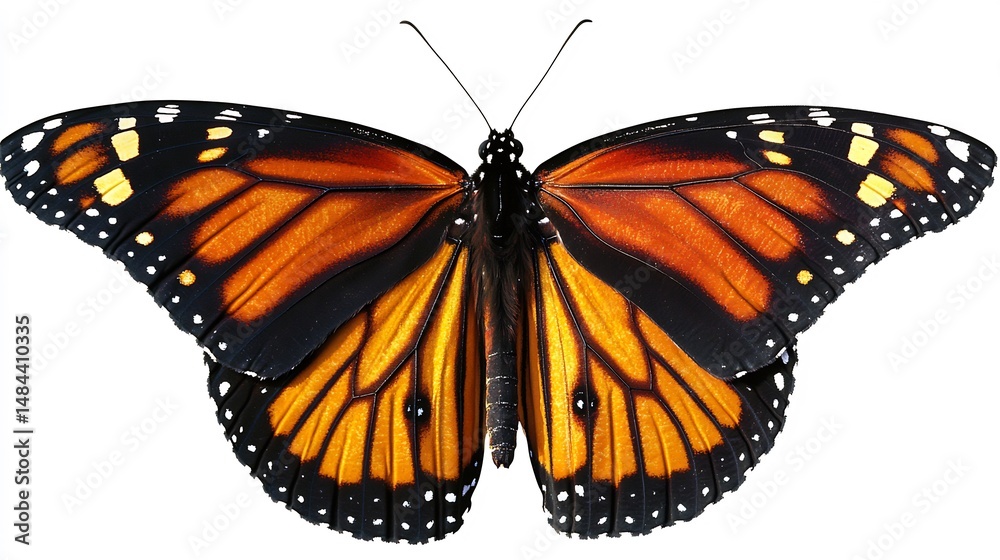 Fototapeta premium Butterfly high resolution PNG transparent background image of a monarch butterfly crisp details and clean edges for stock photo use overlay cut out on isolated transparent removed background